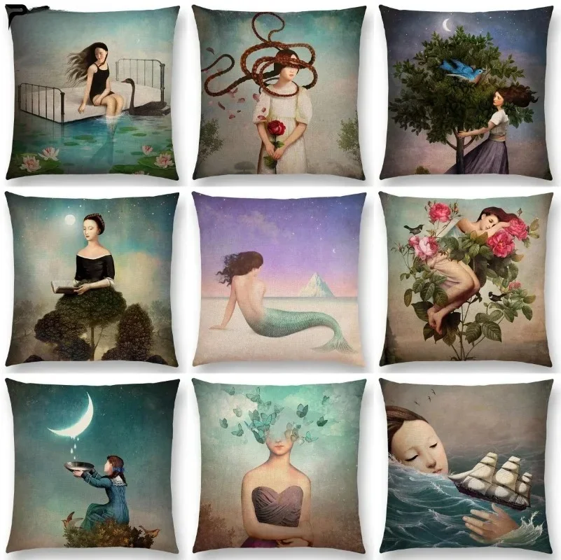 Women Lovely Girl Shakespeare Fantasy Double-sided Printed pillow cover Short plush Suitable living sofas throw cushion cover