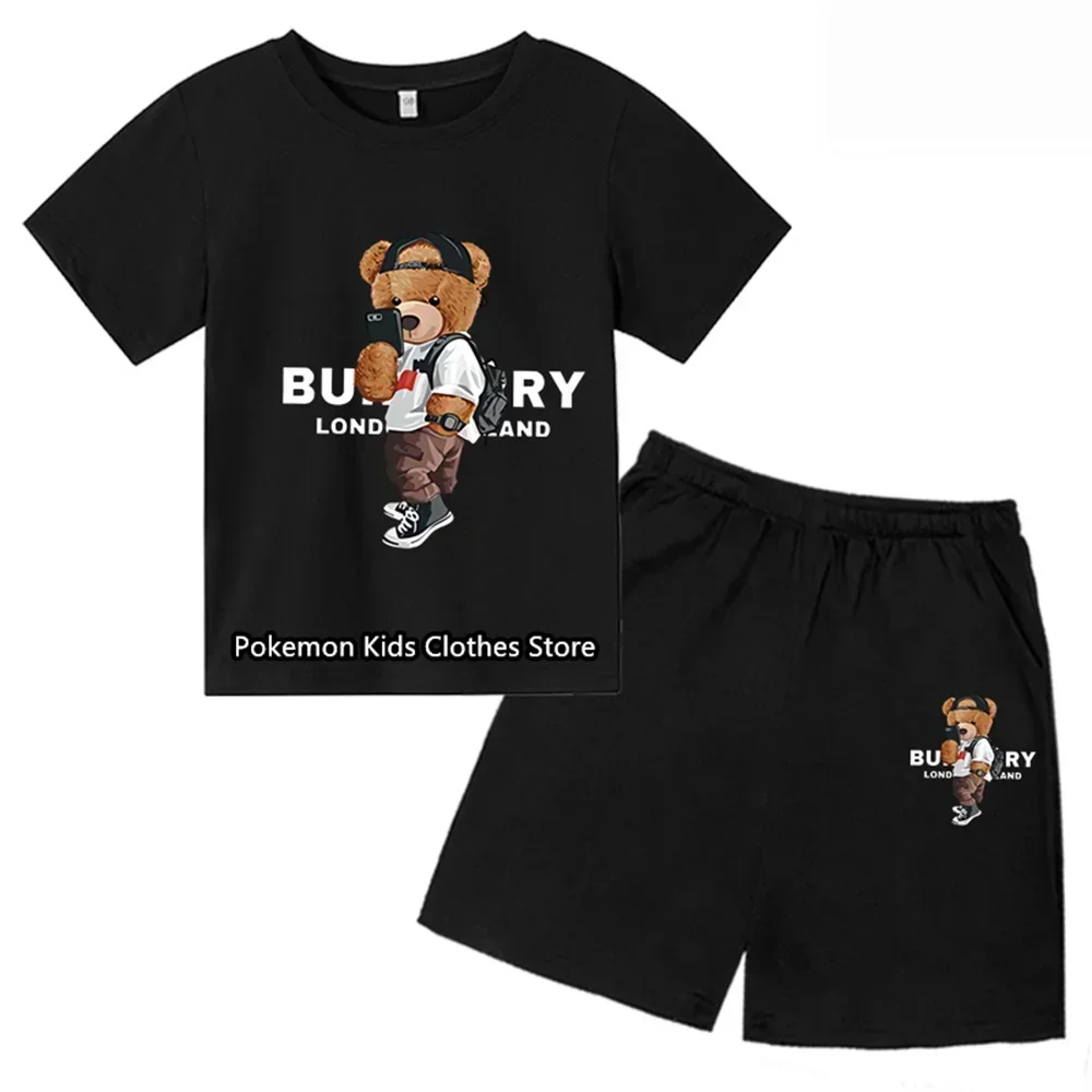 2024 New Summer cool Cartoon Printed Children's Sets 3-14 Yea Boys and Girls Short sleeved Clothing