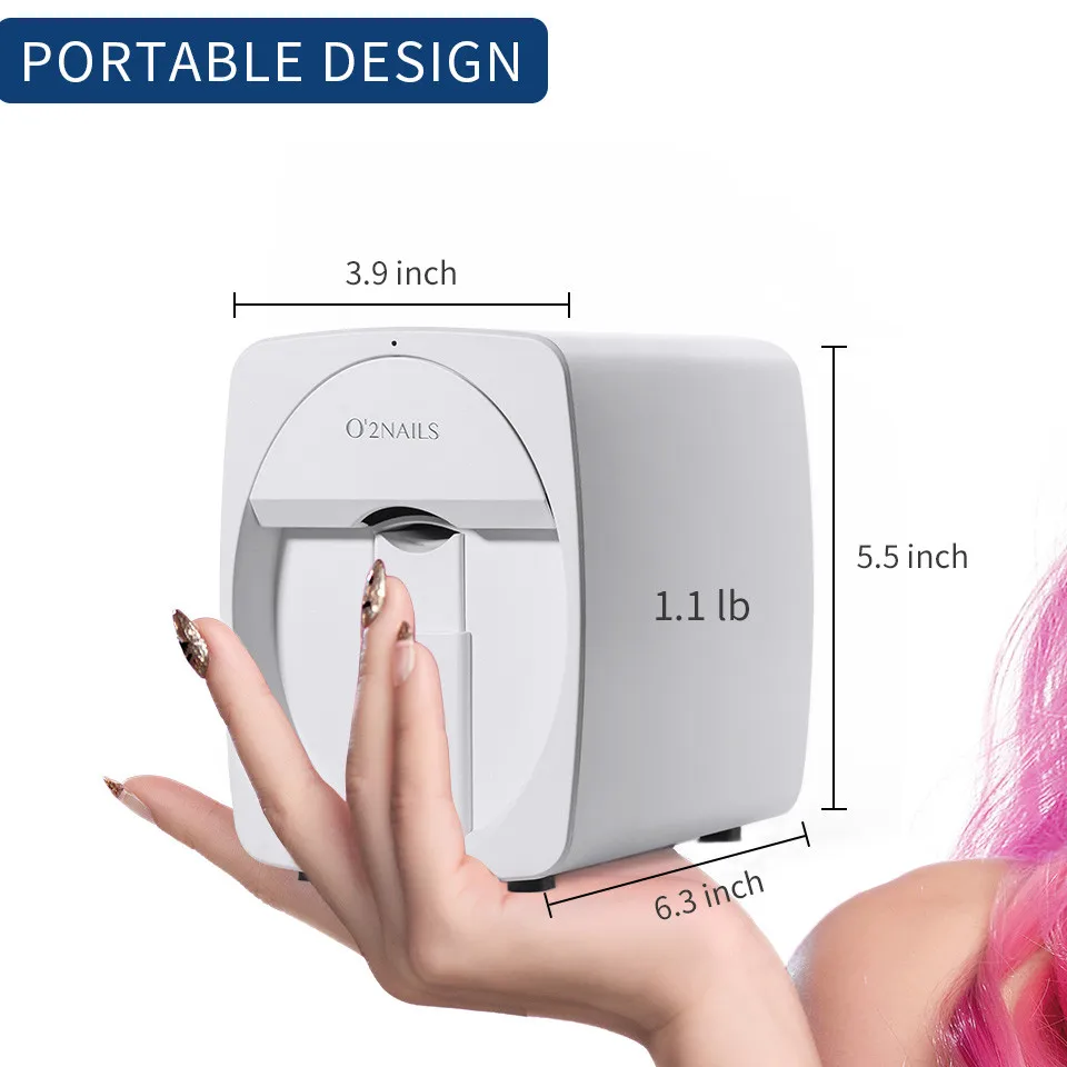 3D Smart Nail Printer, Portable Mobile Nail Painting Machine, 2400DPI Printing Resolution, Support WiFi/DIY,for Home Nail Salon