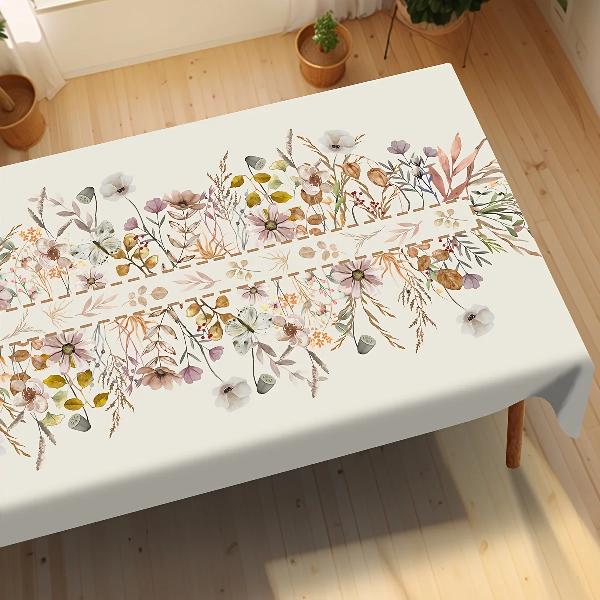 VIKAMA Fresh Flower Countryside Tablecloth Waterproof and Easy to Care for Family Dining and Afternoon Tea Table Decoration