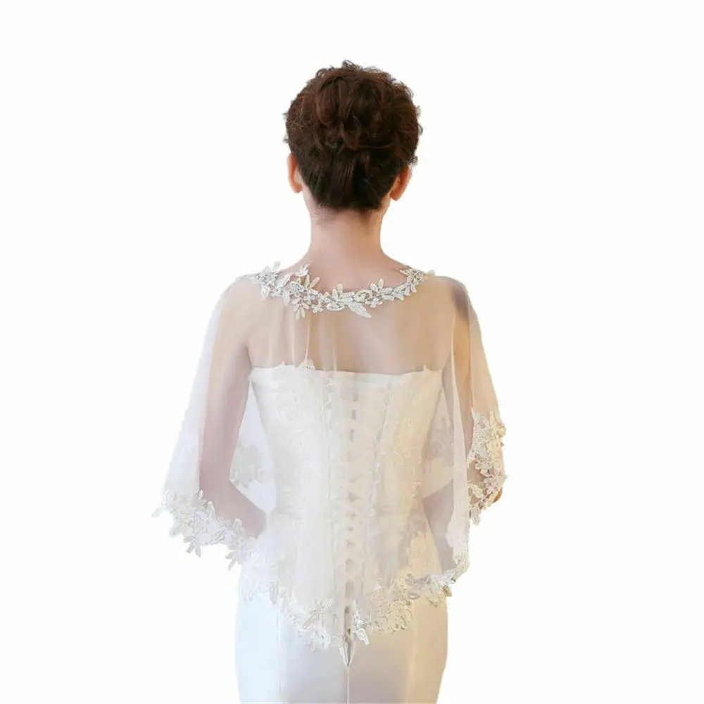 Fashion Elegant Lace Shawl Party Bridal Wedding Cape Tulle Casual Evening Dress Shawl Women