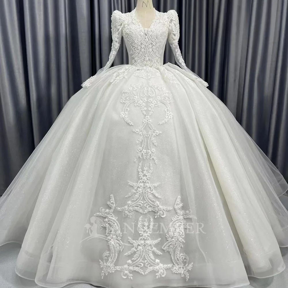 Vintage Customized Organza Long Formal 2025 New Design Bohemian Wedding Dresses Ball Gown V Neck Long Sleeves свадебное