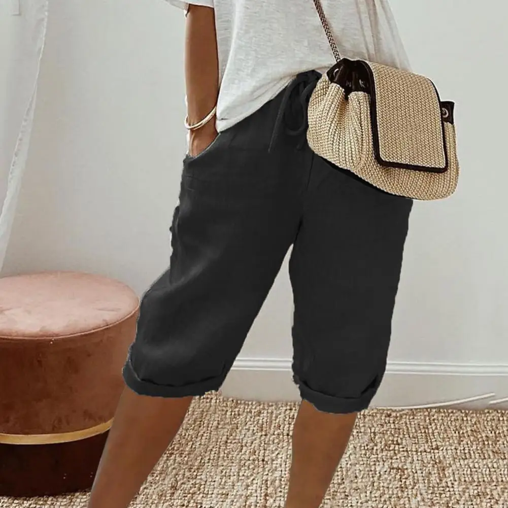 2025年 レディース ニーレングス カジュアルパンツ ポケット付き 通気性 ウエストゴム ヴィンテージ風 ルーズ ドローストリング ショートパンツ