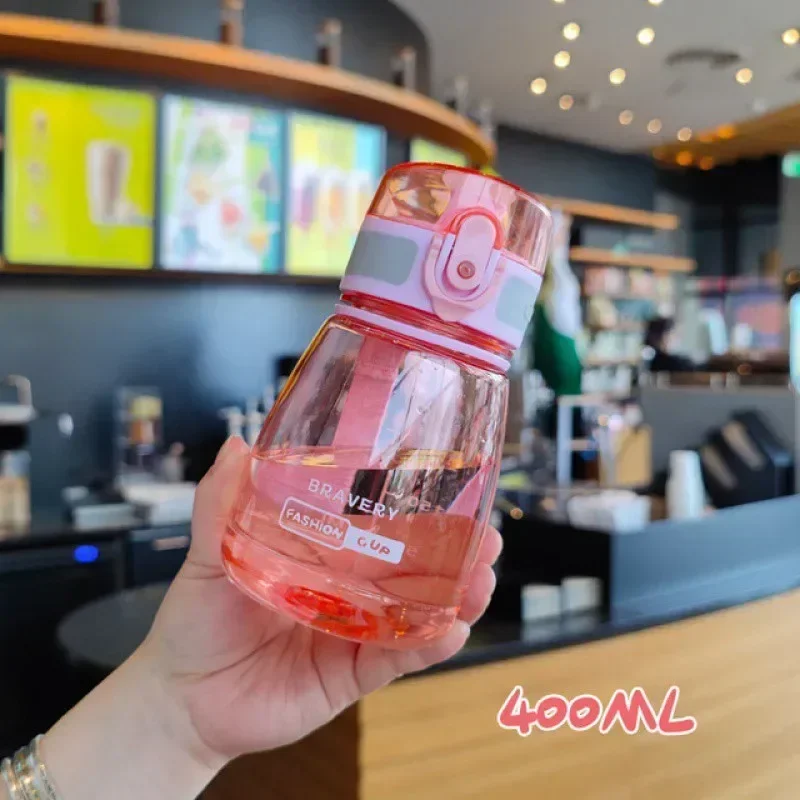 400ml Mini Big Belly Cup Plastic Water Bottle with Straws Sports Water Bottle Portable Leakproof Water Cup Student Girl Gift