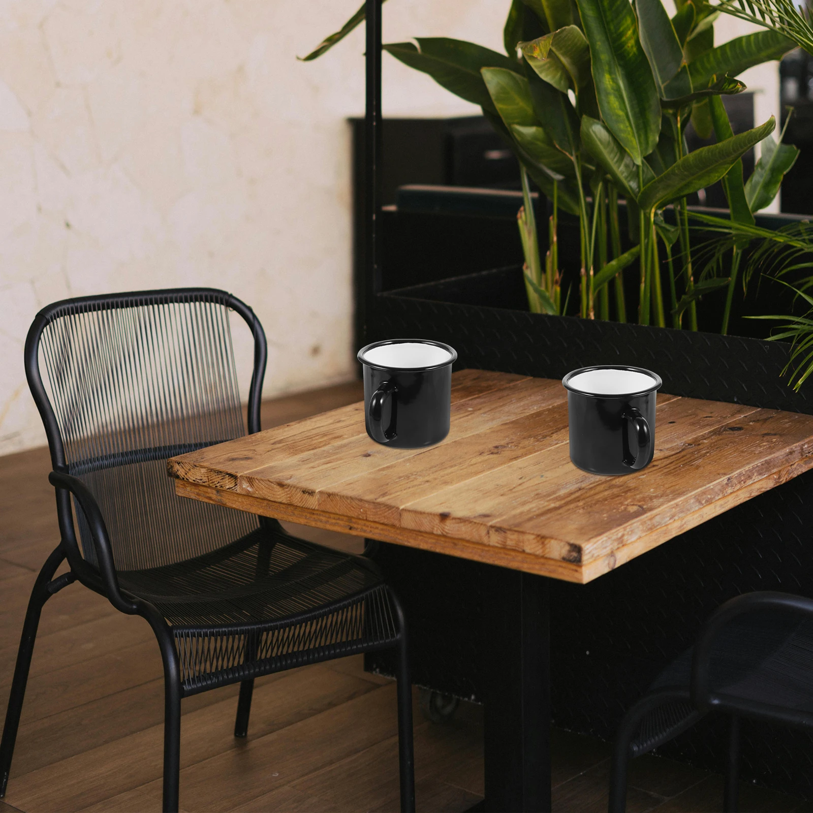 

2pcs Thickened 8CM Black Enamel Mugs Retro Coffee Tea Cups 301-400ml Smooth Handle Water Jug-functional