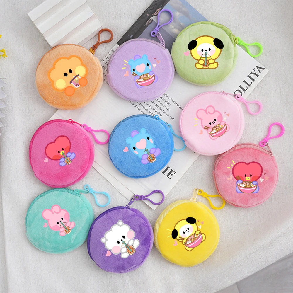 Kawaii Bt21 Candy Color Plush Coin Purse Anime Portable RJ KOYA CHIMMY MANG Cartoon Student Key Headphone Storage Bag Gifts Toys