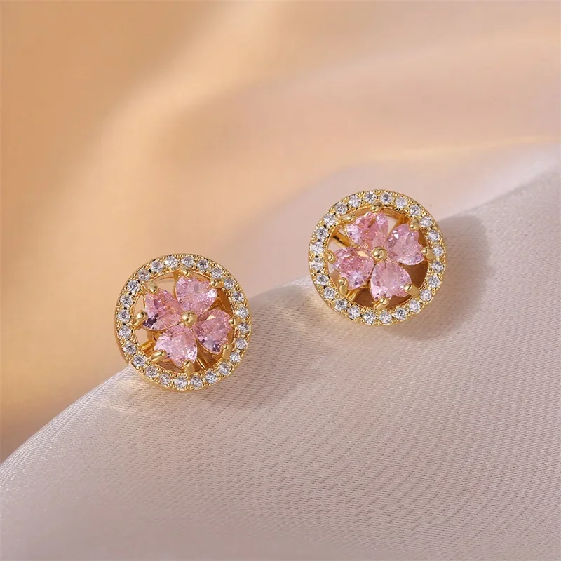 

Elegant Pink Stainless Steel Artificial Flower Necklace with Heart-shaped Accent, Classic Rotating Faux Flower Clavicle Chain fo
