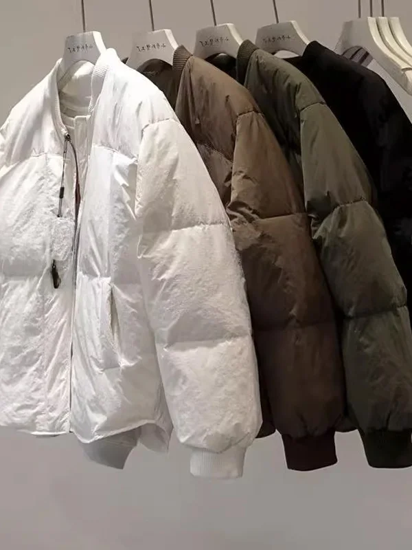 

Ladies' Loose Fit Pure Color Baseball Collar Bread Coat Warm Cotton Outerwear Fashionable Autumn Winter Lazy Style Jacket