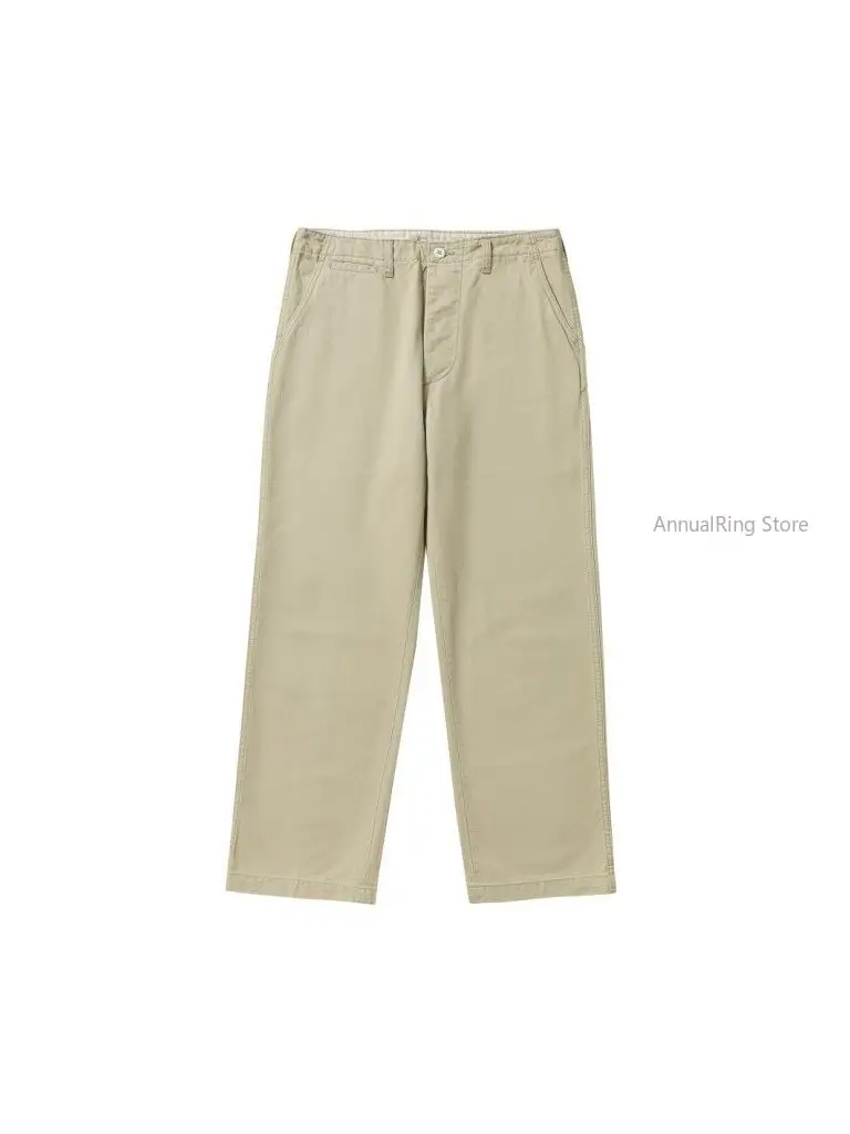 Light Khaki Officer Pants Standard StraightLeg Brushed Comfortable Great Escape Amekaji Retro Workwear Trousers