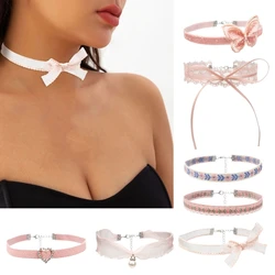 Women Sexy Bow Lace Choker Necklaces Torques Collar Floral Bowknot Wedding Party Cosplay Lolita Fashion Girls Elastic Neck Ring