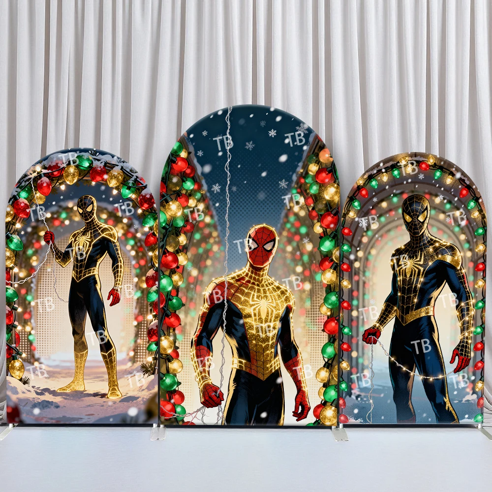 

Spider-Man Arch Backdrop Cover Gold Suit Christmas Light Arch Festive Decor Comic Style Birthday & Baby Shower Party Photo Booth