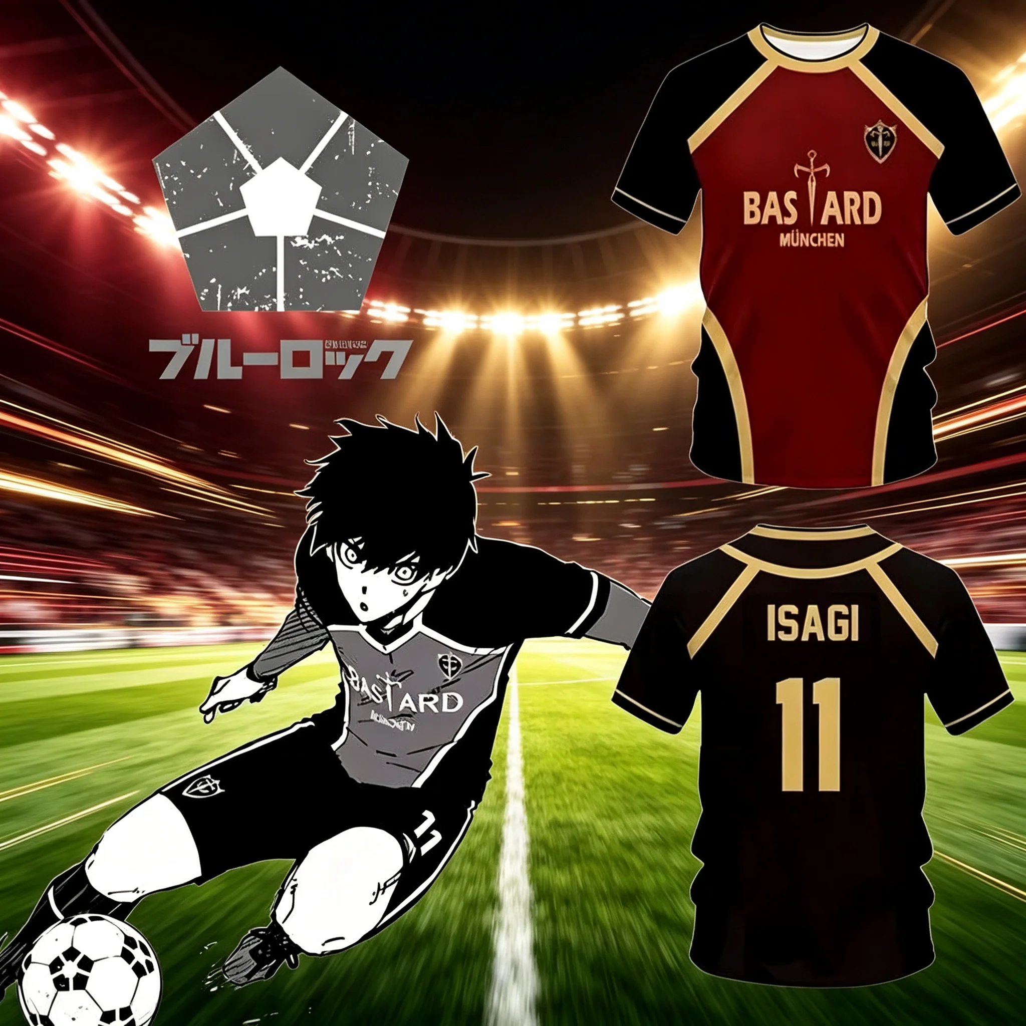 2026 Blue Lock Jersey Futsal Pattern Vl Replika Anime Bastard Munich Summer Men'S Women'S 3Dt Shirt Casual Sports T Shirt Top