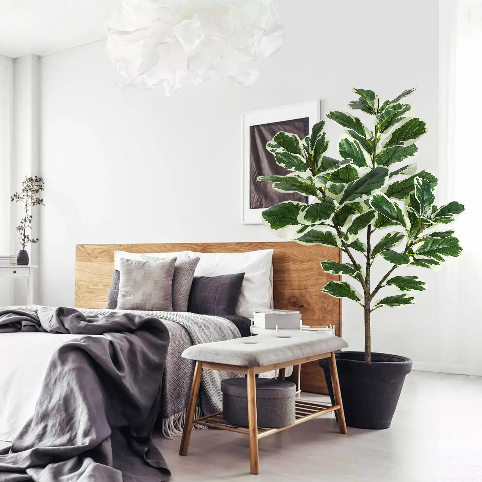 Artificial Fiddle Leaf Fig Tree, 51 Inch Faux Ficus Lyrata Plant with 46 Fiddle Leaves, Fake Floor Plant in Pot for Indoor