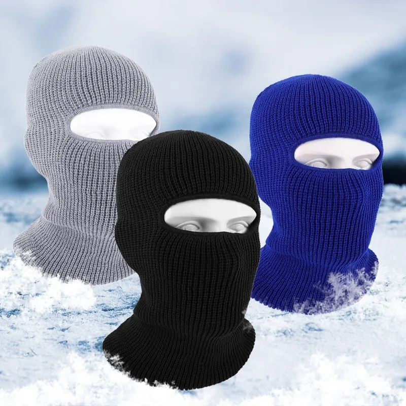 Winter Balaclava Hat Outdoors Men Women Knitted Full Beanies Sport Cycling Skiing Cap Black Warm Cold-proof Plush Knitted Masks