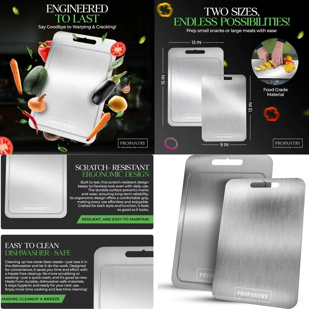 

100% Pure Titanium Cutting Boards - 2 Pack, Durable Kitchen Chopping Boards, Stainless Steel-Like, Non-Slip Edges, Metal Boards