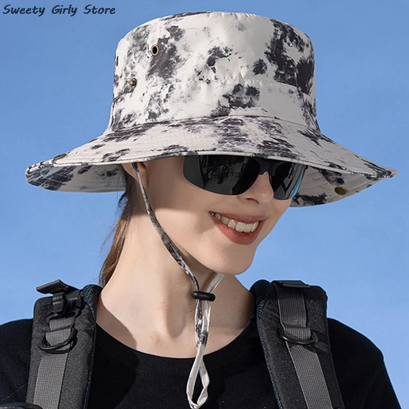 Camouflage Bucket Hat Outdoor Safari Breathable Sun Hats Hiking Hunting Panama Adjustable Buckle Cowboy Caps Sunscreen Chapeau