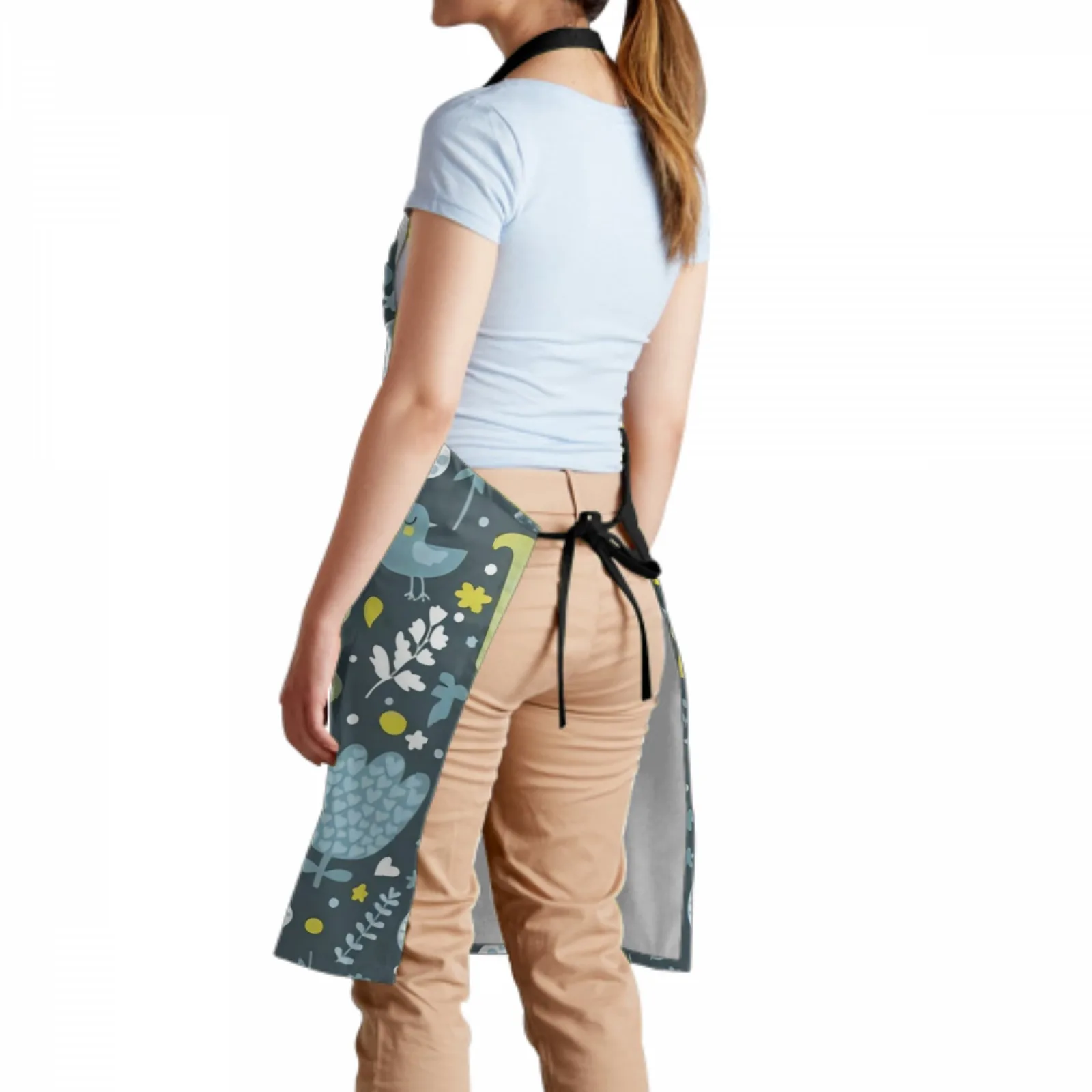 Flowers Waterproof Apron with 2 Pockets Kitchen Chef Aprons Bibs for Grooming Cooking Baking Painting Gardening