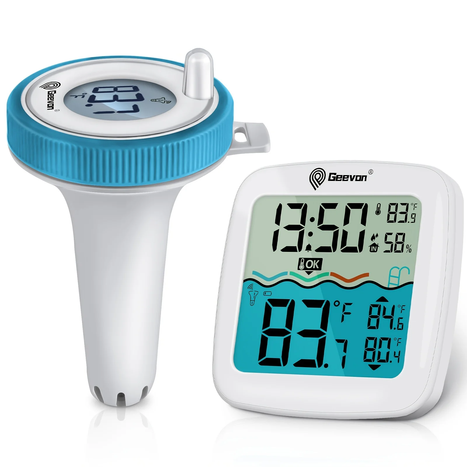 GEEVON Wireless Pool Thermometer Floating Easy Read,Digital Pool Thermometer Wireless with Indoor Temperature Humidity Monitor