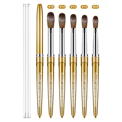 Kolinsky Sable Acrylic Brush Crimped UV Gel Carving Pen Liquid Powder DIY Manicure Nail Drawing Hot Pink Art Brushes Tools