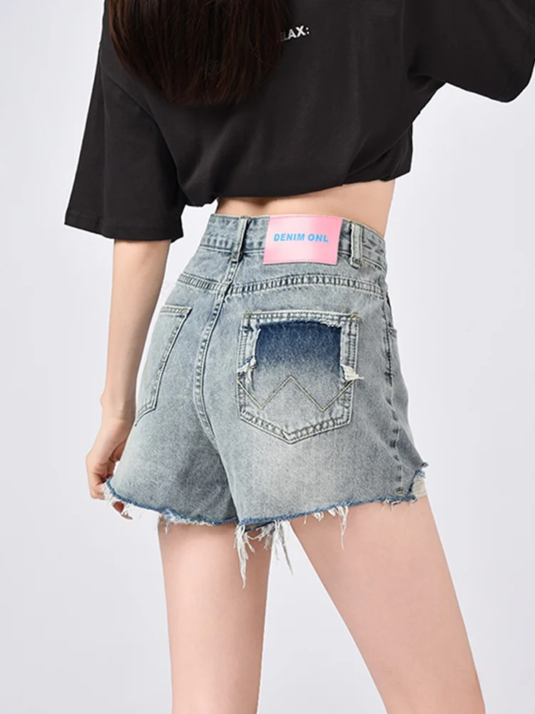 

High Waist Short Shorts Women's Light Blue Denim Frayed Hem Summer New plus Size A-Line Slimming Hot Pants Miniature Girls