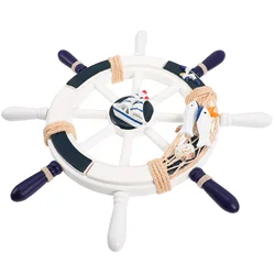 Hanging Wood Rudder Craft Nautical Style Steering Wheel Wall Decoration