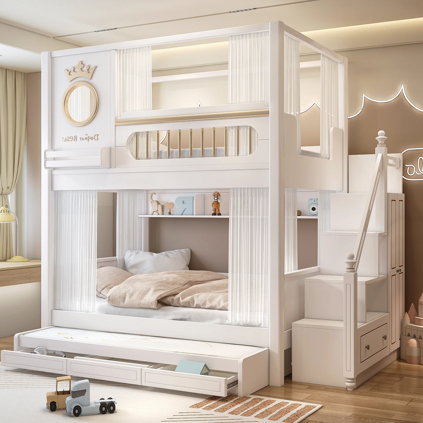 Children's bed bunk, high and low bed, high guardrail, upper and lower bed, two-layer high guardrail, bunk bed, do not disturb e