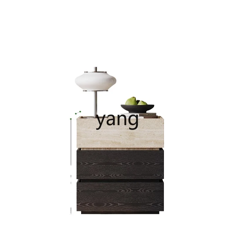 Lh new bedside table medium antique travertine black oak grain simple modern Italian light luxury solid wood side cabinet
