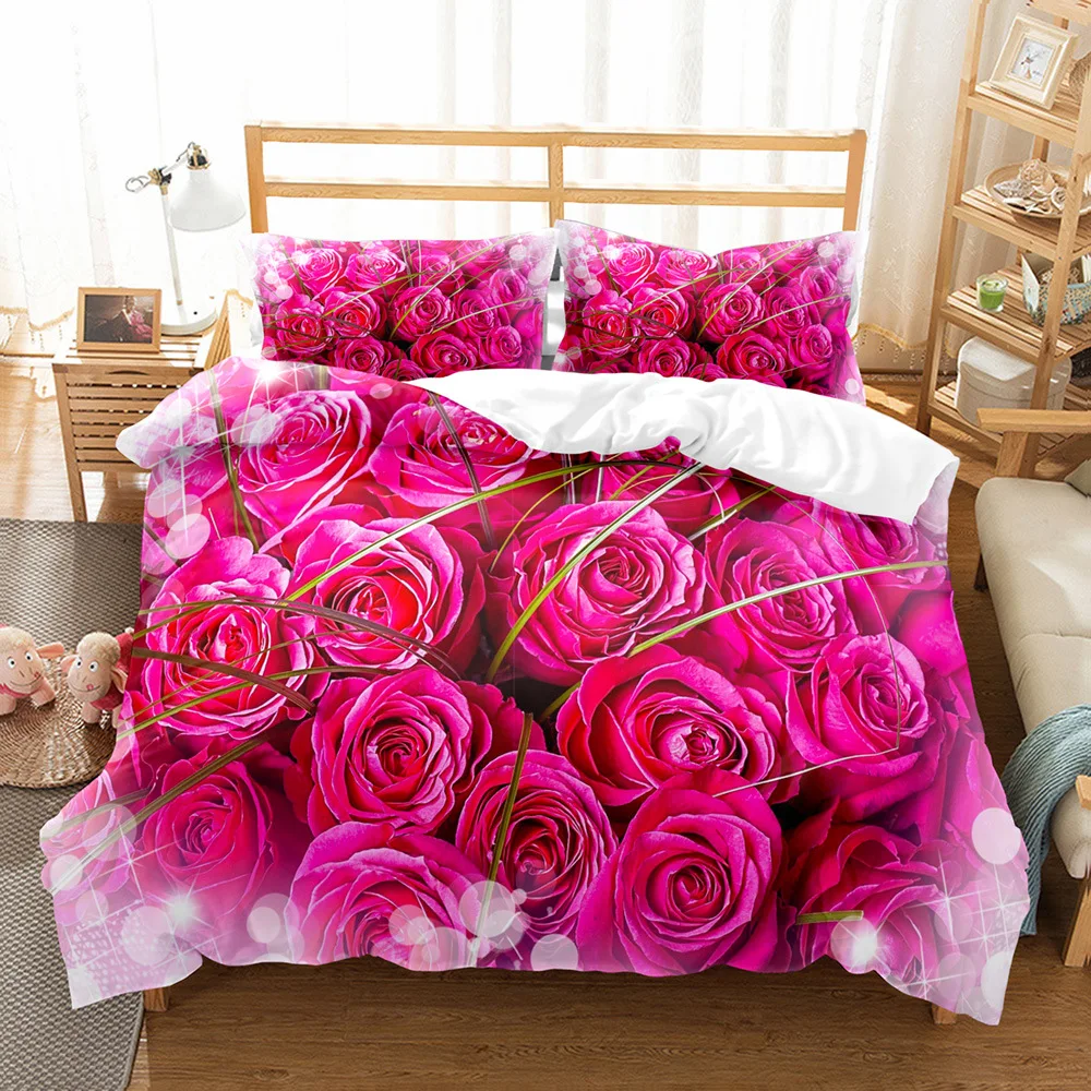 

Valentine's & Mother's Day Special - Polyester Pink Rose Twin Bedding Set, Double & King Sizes Available