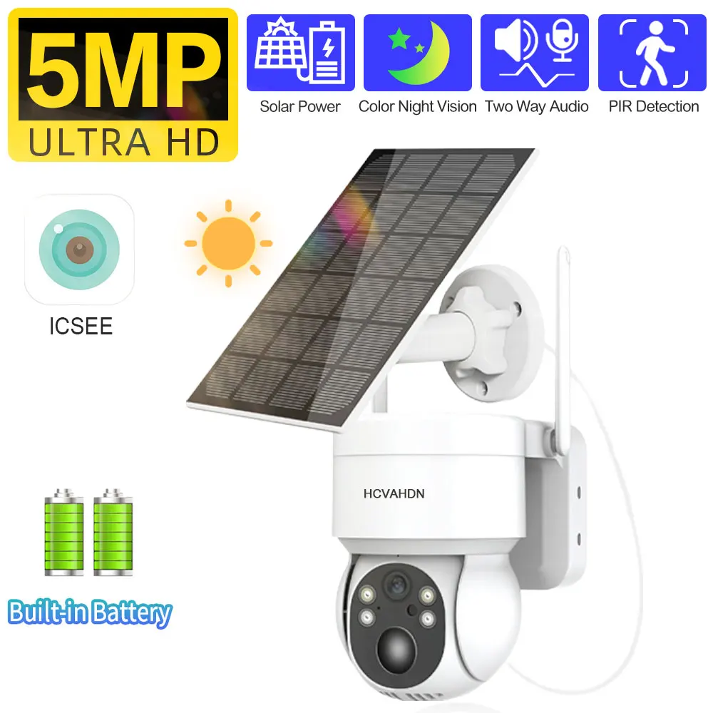 

WiFi PTZ Camera Outdoor Wireless Solar IP Camera 5MP HD Built-in Battery Video Surveillance Camera Long Time Standby iCsee APP