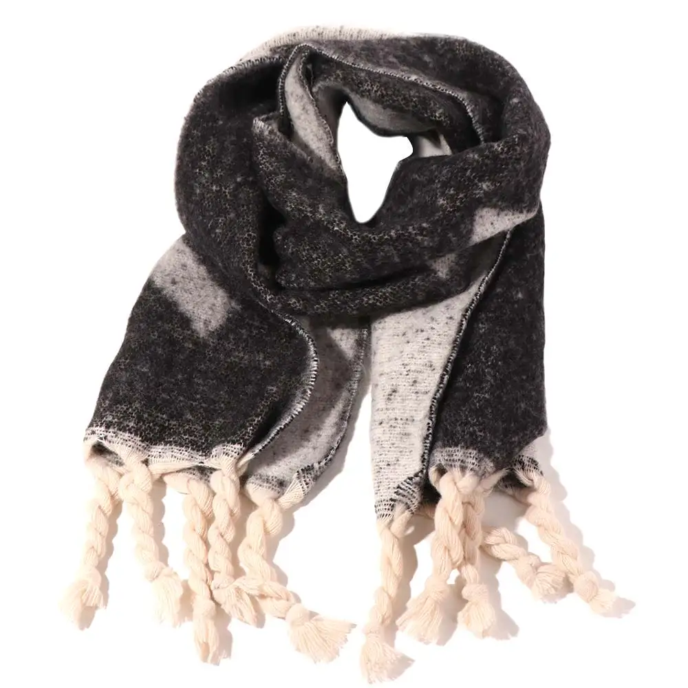

Luxury Mohair Wool Tassel Scarves Warm Thick Braid Fringe Shawl Wrap Charcoal Grey Soft Long Scarf Winter/ Autumn