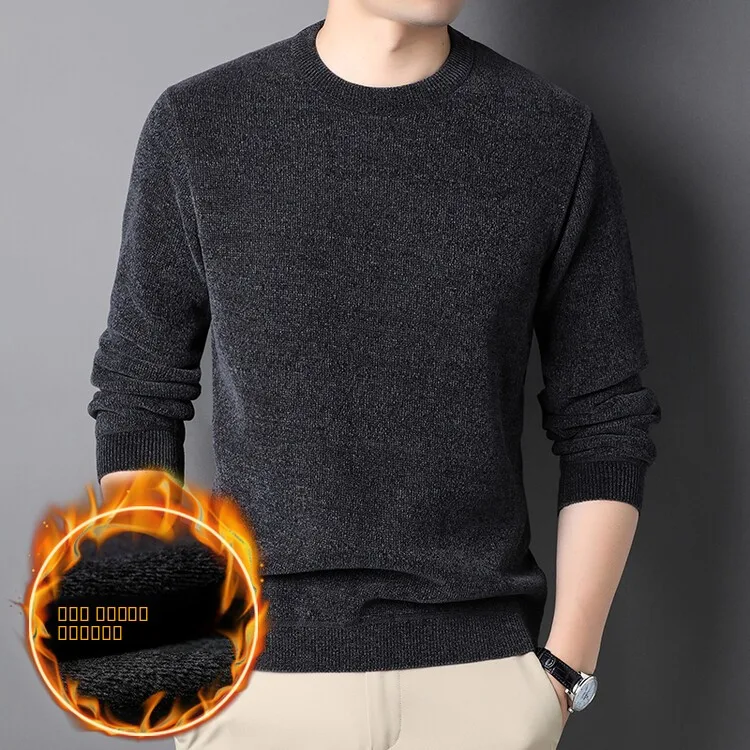 Thiened Fce round Ne Knitted Sweater Casual Versatile Men's irt Trendy Base Layer Top for Autumn Commuting