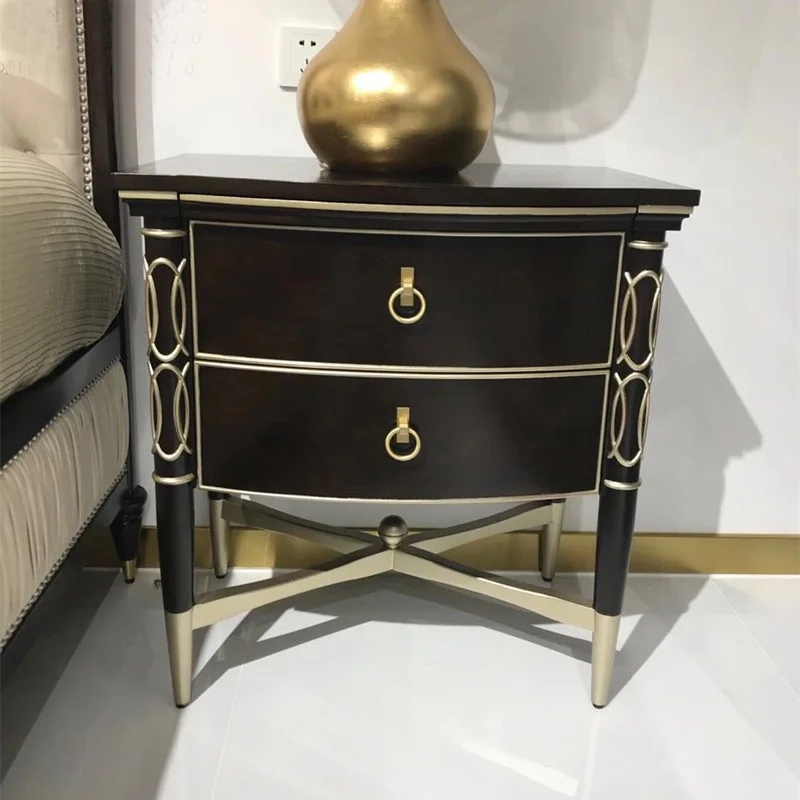 Italian light luxury bedside table, neoclassical, solid wood gold light luxury