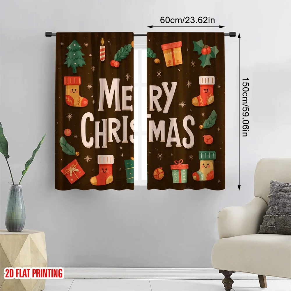 2pcs 2D flat printing Saint Patrick Scene Backdrop Christmas tree with socks Polyester Without Electricity Festive Holiday Use