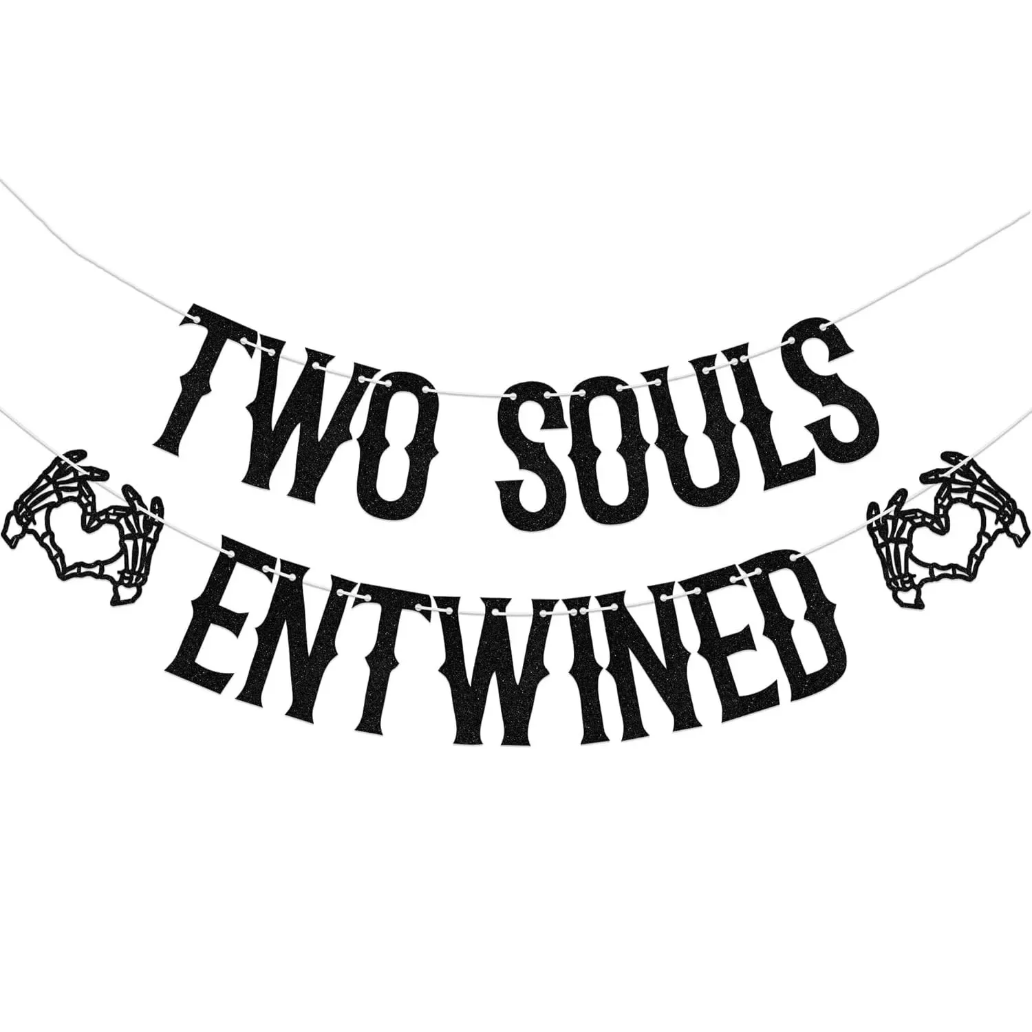 Two Souls Entwined Banner Skeleton Hand Heart Black Glitter Bunting for Gothic Wedding Engagement Party Wall Decorations