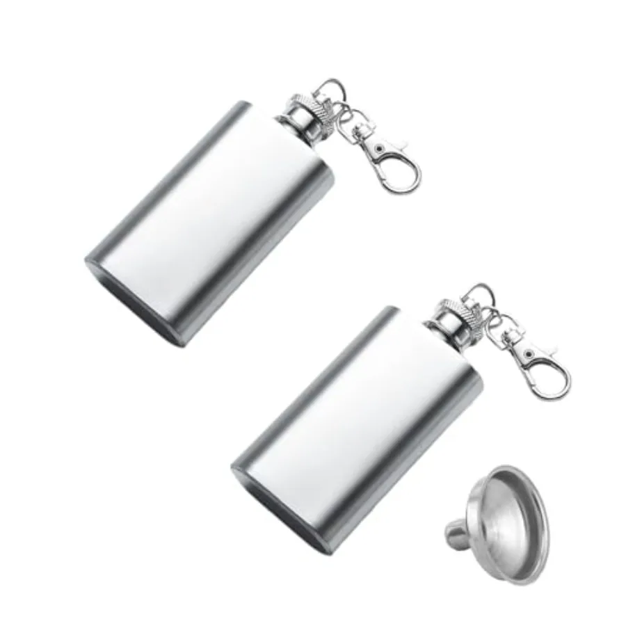2PCS Mini Pocket Wine Bottle Stainless Steel Material Portable Keychain Flask Stainless Steel 2oz Pocket Whiskey Bottle, Hip Fl