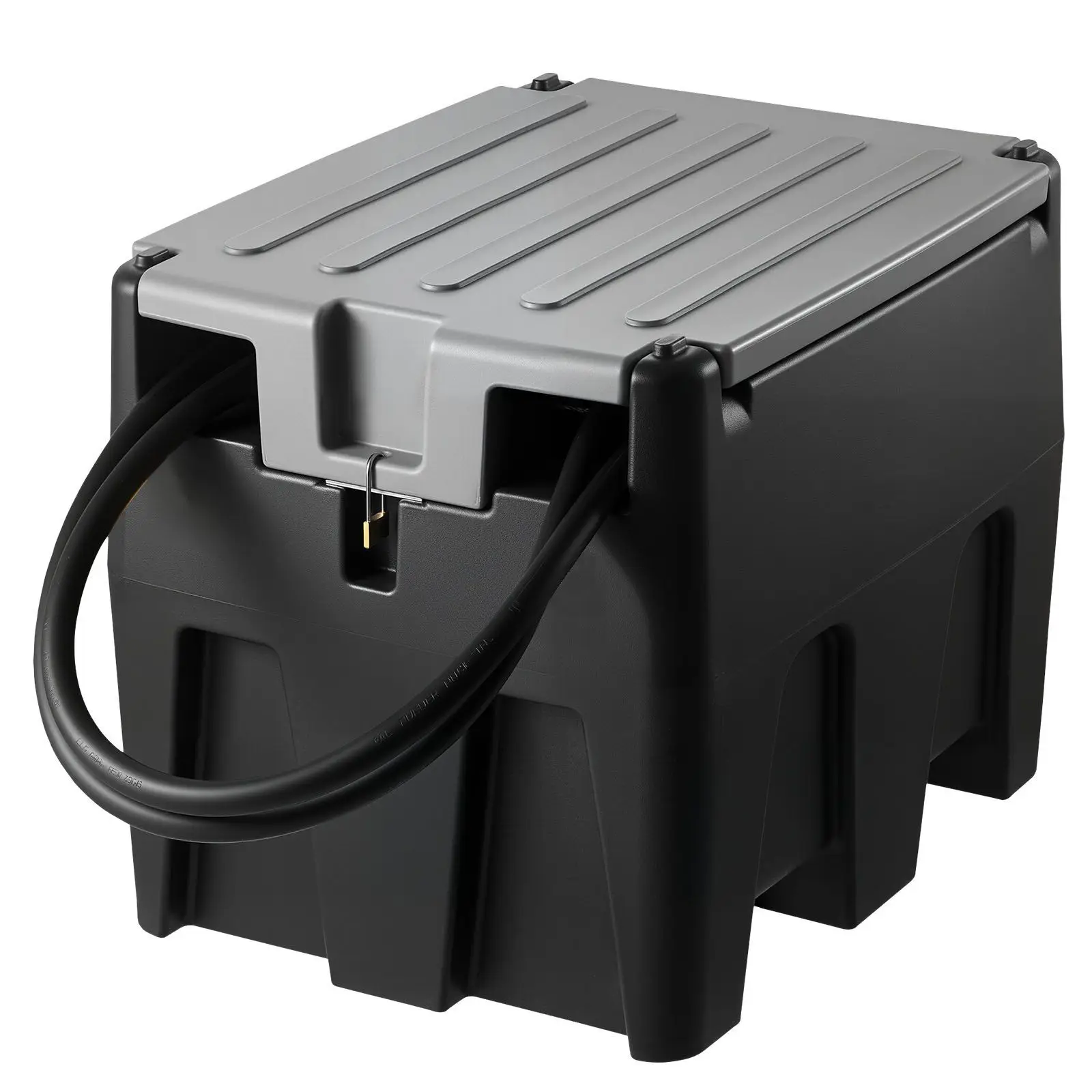 

58gal Black Portable Diesel Fuel Tank 12V 10.6GPM Pump Auto Shut-Off Nozzle Grooved Lifting Edges