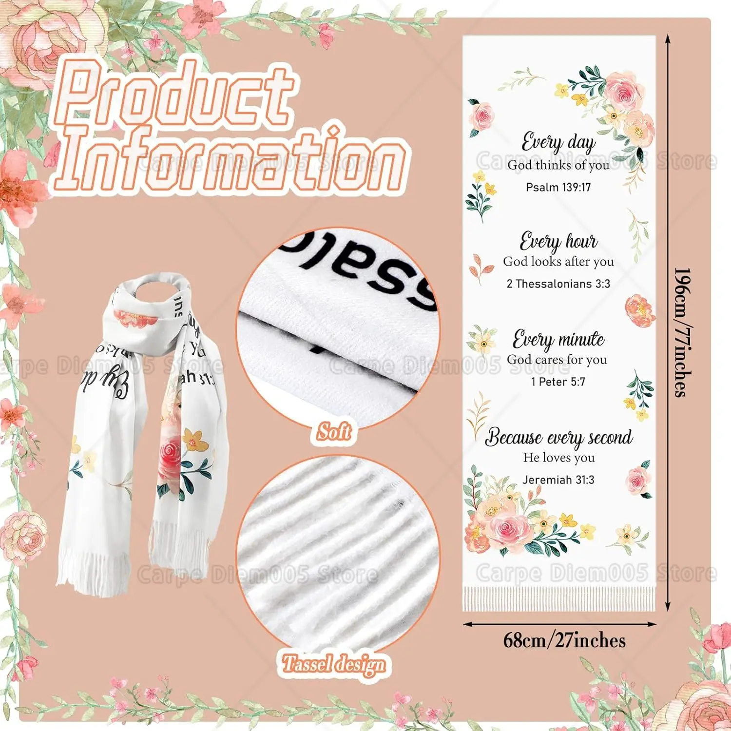 شال الصلاة للنساء وشاح الصلاة المسيحية وشاح شرابة الأزهار لهدايا عيد ميلاد الكنيسة الأم المعلم #3