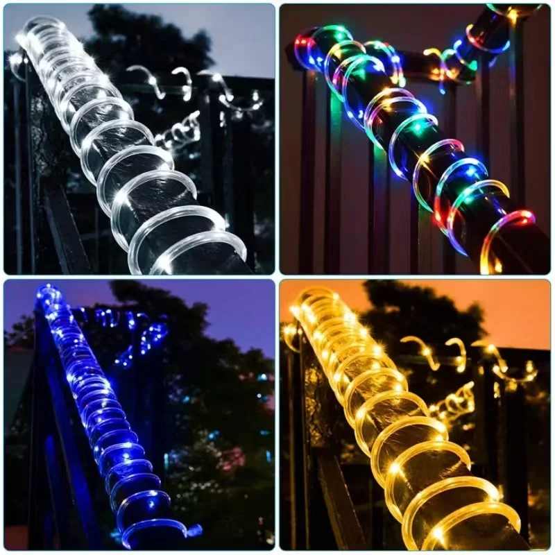 Solar Powered Rope Tube String Lights, impermeável Fairy Lights, Garden Guirlanda, Natal, Yard Decoração, ao ar livre, 50-300 LEDs