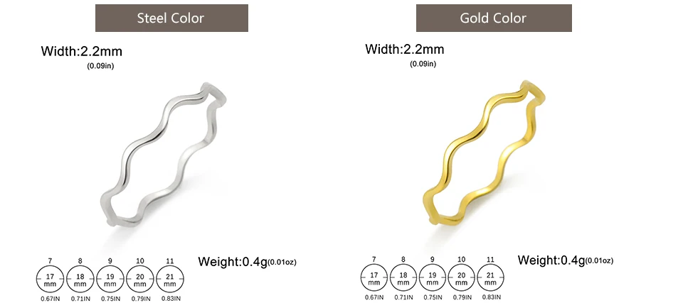 Minimalist Stackable Wave Rings for Women Geometric Finger Ring Stainless Steel Golden Jewelry Thin Rings Set Daily Party Wear