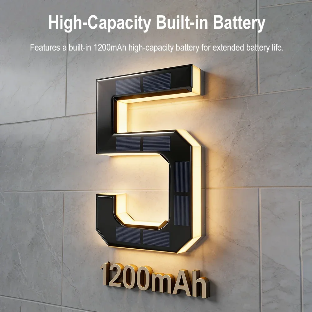 Solar House Number Light LED Address Sign Warm White Lamp, Automatic On/Off Waterproof Lantern for Villa Yard Fence Doorplate