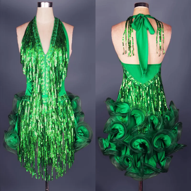 New Flower Skirt Dress, New Latin Dance Performance Competition Dress, Fringed Dance Skirt