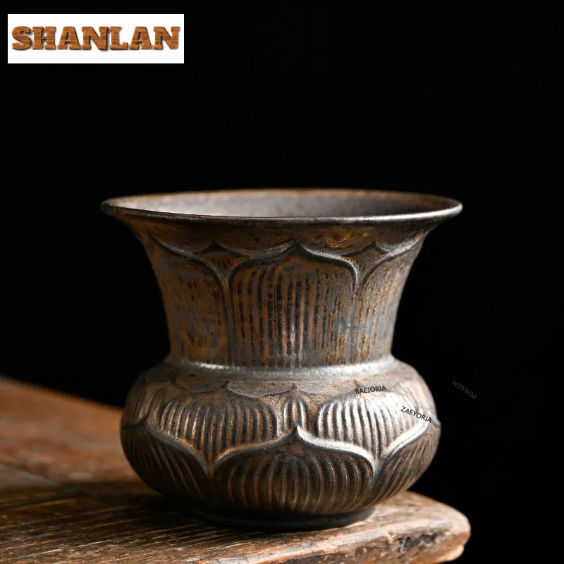 HOYIHM Gilt Iron Glazed Lotus-shaped Jianshui Tea Cup Wash Tea Residue Barrel Tea Residue Bucket Household Chaxi Cha Ornaments