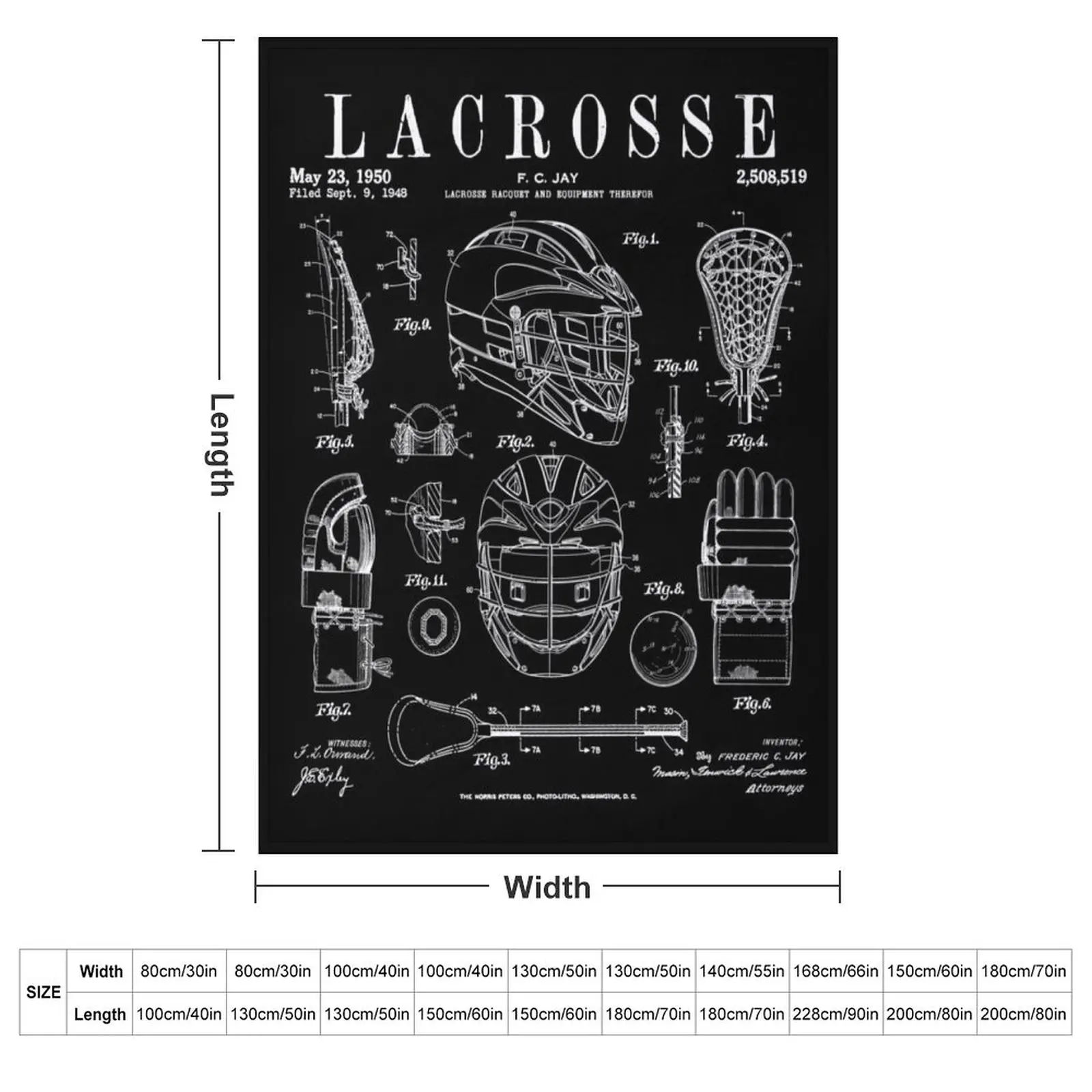 Lacrosse Player Equipment Vintage Patent Drawing Print Throw Blanket Sofa Quilt Soft Soft Beds Blankets