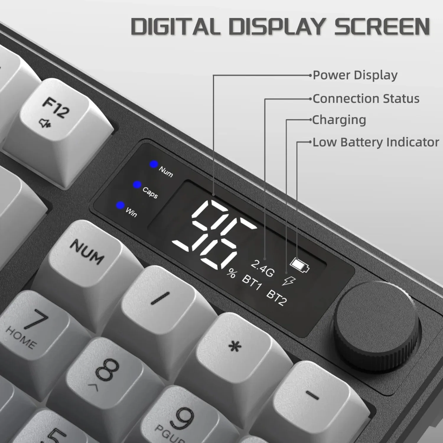 لوحة مفاتيح لاسلكية FREEWOLF M96، التحكم في المقبض BT/2.4g/السلكية، شاشة إضاءة خلفية LED RGB، غطاء مفاتيح Pbt، بطارية 3000 مللي أمبير للكمبيوتر الشخصي/الكمبيوتر المحمول #2