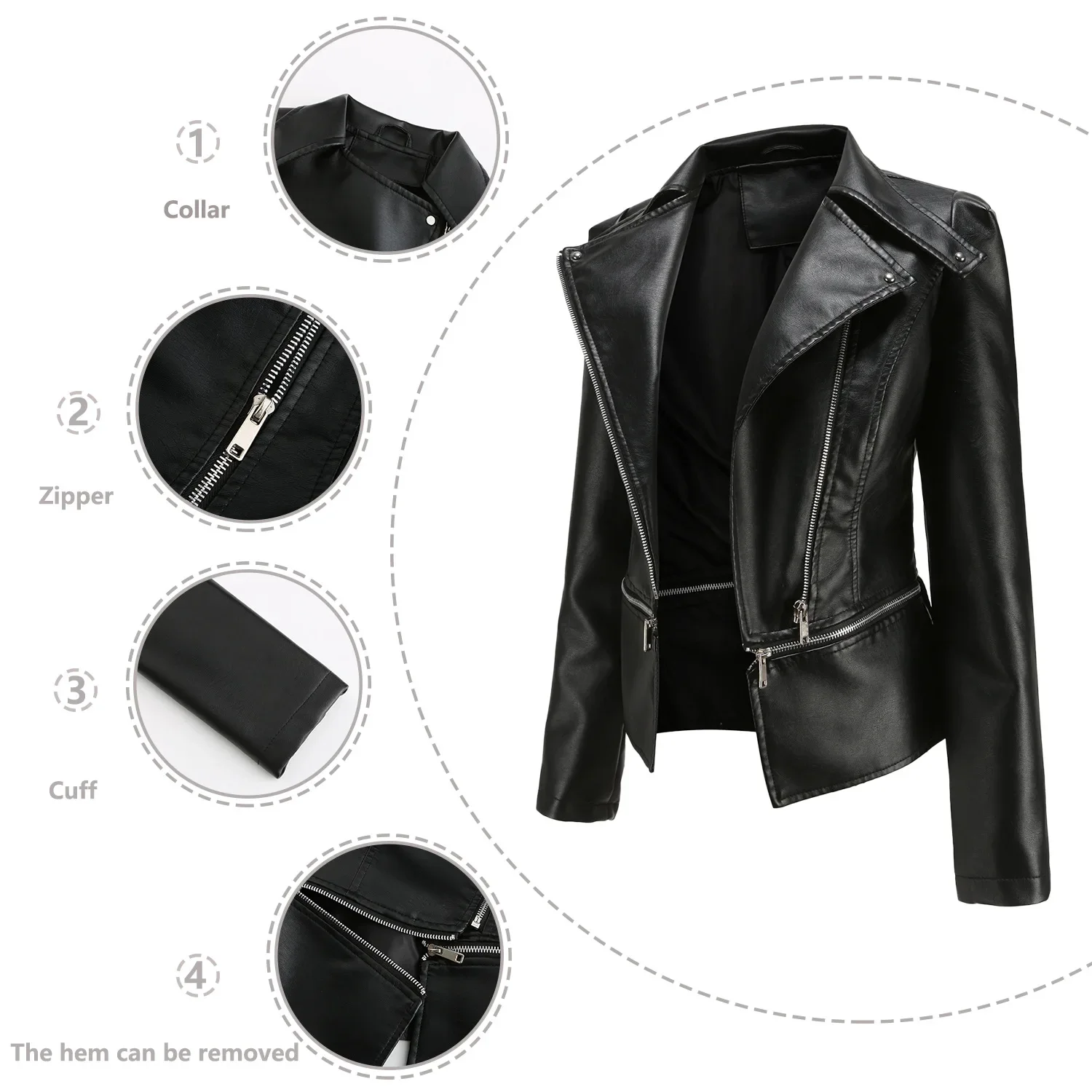 Women Faux Leather Coat Turn Down Collar Full Sleeve Jackets Zipper Casual Splice Coats Short Jacket Sexy Slim Fit Autumn