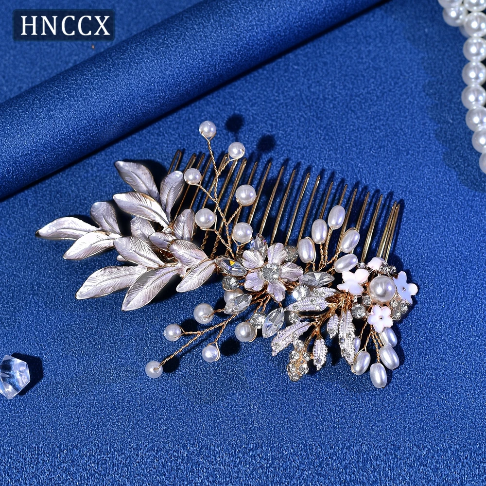 HNCCX Bride Gold Color Hair Comb Tiaras Fashion Women Pearl Hair Accessories Handmade Wedding Hair Pins Bridesmaid Decor CP302