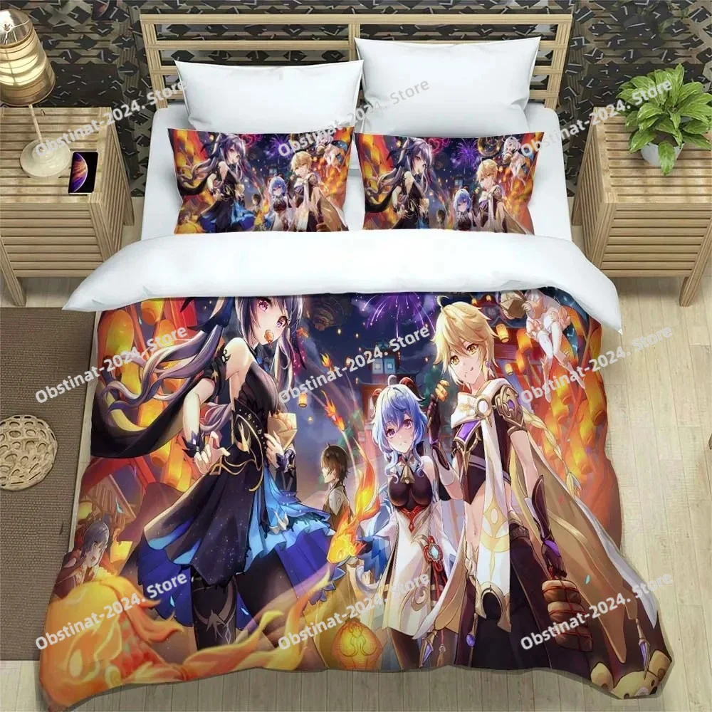 

Genshin Impact Animation Cartoon Soft And Comfortable Bedding Set Luxury Quilt Cover Customizable Comforter Bedding Sets