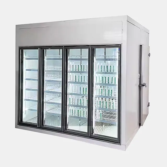 Jingu New Commerical Price Display Walk in Cooler Room With Shelves and Glass Door Cold Room Show Beverage Drink for Supermarket