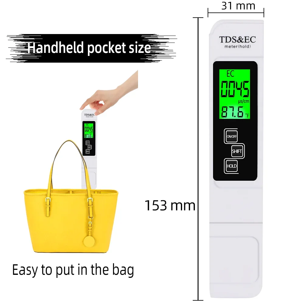 Digital PH/TDS/EC Meter Tester Thermometer Pen Water Purity PPM Range 0-9999 Filter Hydroponic for Aquarium Pool Water Monitor