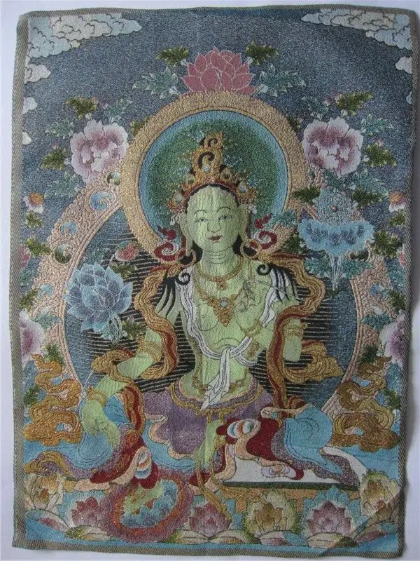 

23.6"tibetan Nepal silk embroidered thangka tibet buddha Green tara